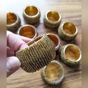 Set of 10 Gold Beaded Napkin Rings